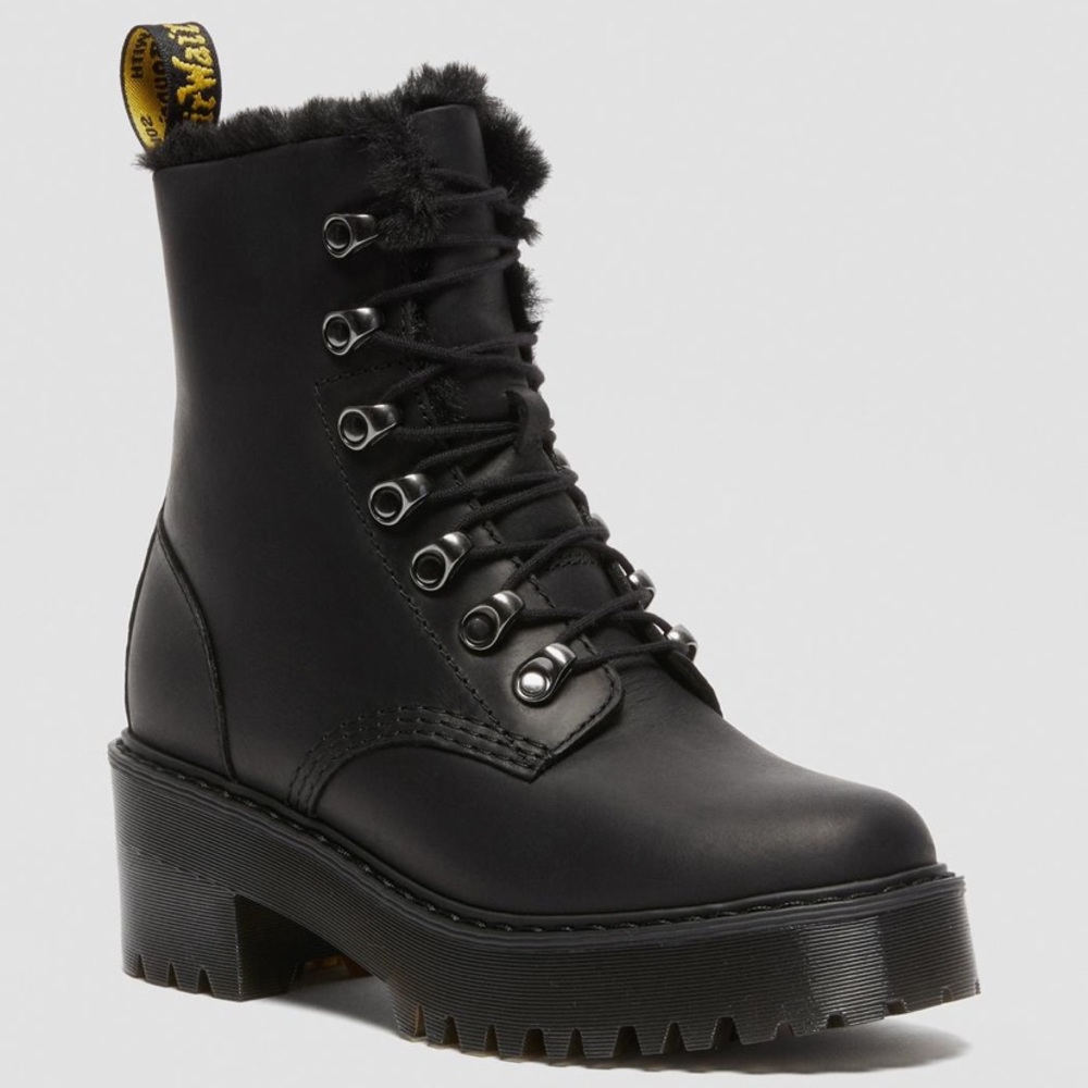 NEW LEONA FAUX FUR PLATFORM LEATHER BOOTS